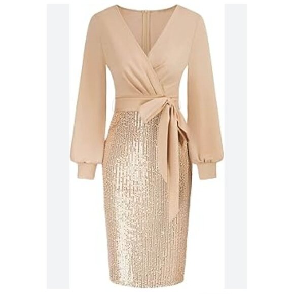 Grace Karin Womens Sequin Sparkly Party Dress Size 2XL Wrap Waist Bodycon Fit - Picture 1 of 15